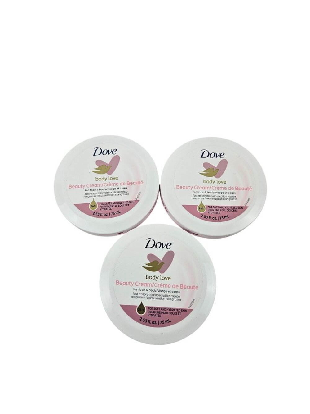 Dove Body Love Beauty Cream 2.53 fl oz Set of 3 Non Greasy 24hr Hydration